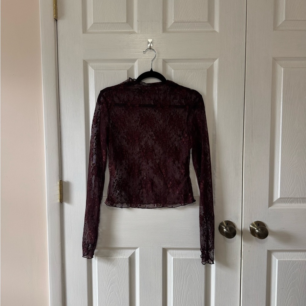 wild fable Long Sleeve Lace Top in Deep Burgundy